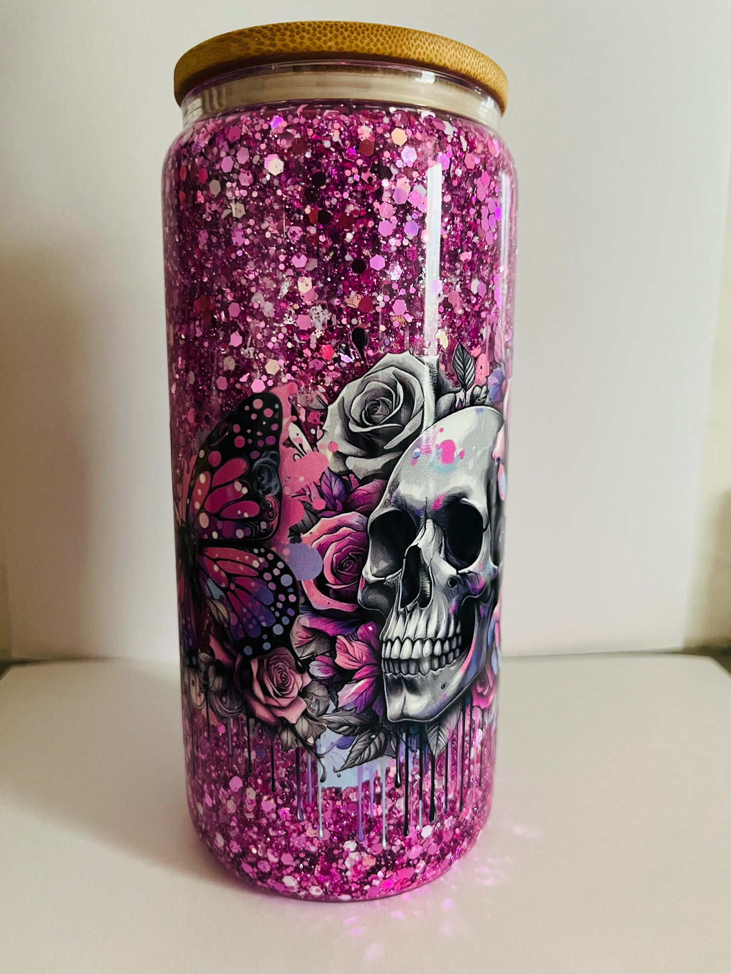 Scull/Flowers - Glass Snowglobe Tumbler